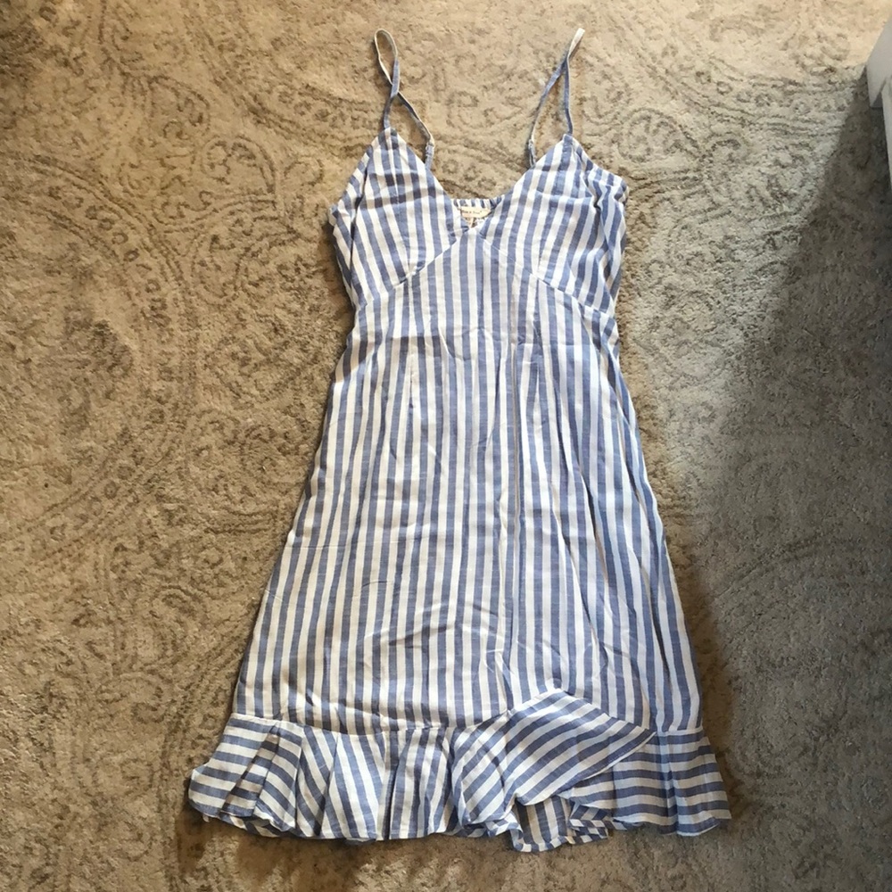 Blue and White Striped Midi Dress